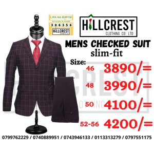 Men’s official 2 piece checked suit Maroon