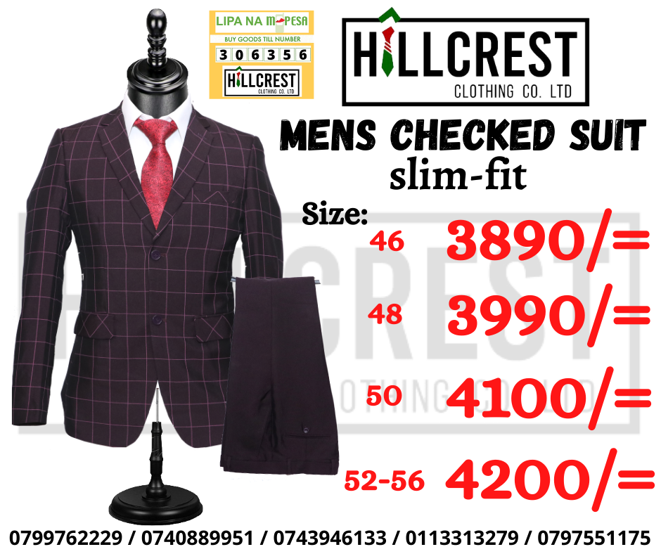 Men’s official 2 piece checked suit Maroon